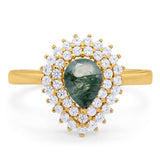 Pear Teardrop Natural Stone Halo Ring