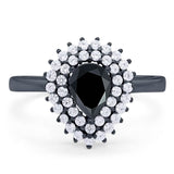 Pear Teardrop Natural Stone Halo Ring