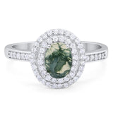 Art Deco Oval Natural Stone Halo Ring