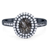 Art Deco Oval Natural Stone Halo Ring