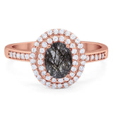 Art Deco Oval Natural Stone Halo Ring