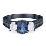 Three Stone Oval Natural Stone Wedding Ring