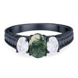 Three Stone Oval Natural Stone Wedding Ring