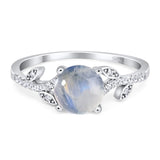 Art Deco Round Natural Stone Leaf Style Ring