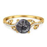 Art Deco Round Natural Stone Leaf Style Ring