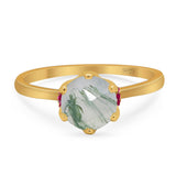 Art Deco Round Natural Stone Halo Ring