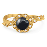 Art Deco Round Natural Stone Flower Ring