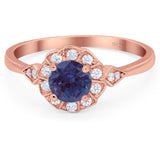 Art Deco Round Natural Stone Flower Ring