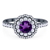 Art Deco Round Natural Stone Floral Ring
