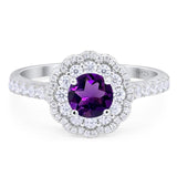 Art Deco Round Natural Stone Floral Ring
