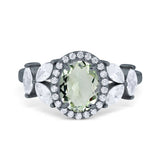Oval Natural Stone Halo Ring