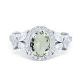 Oval Natural Stone Halo Ring