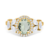 Oval Natural Stone Halo Ring