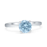 Round Natural Aquamarine Solitaire Ring Hidden Halo 925 Sterling Silver