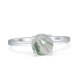 Round Natural Green Moss Agate Solitaire Ring Hidden Halo 925 Sterling Silver