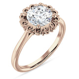 14K Gold IGI Certified Round 1 Carat Lab Grown Diamond Floral Solitaire Ring