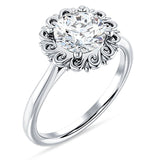 14K Gold IGI Certified Round 1 Carat Lab Grown Diamond Floral Solitaire Ring