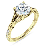14K Gold IGI Certified Round 1 Carat Lab Grown Diamond Art Deco Split Shank Floral Ring