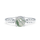 Art Deco Round Natural Stone Solitaire Ring