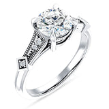 10K Gold IGI Certified Round 2 Carat Lab Grown Diamond Art Deco Beaded Ring