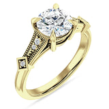 10K Gold IGI Certified Round 2 Carat Lab Grown Diamond Art Deco Beaded Ring
