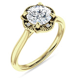14K Gold IGI Certified Round 2 Carat Lab Grown Diamond Art Deco Floral Ring