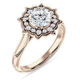 14K Gold IGI Certified Round 3 Carat Lab Grown Diamond Art Deco Floral Ring
