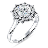 10K Gold IGI Certified Round 3 Carat Lab Grown Diamond Art Deco Floral Ring
