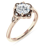 14K Gold IGI Certified Round 2 Carat Lab Grown Diamond Art Deco Floral Beaded Ring