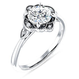 18K Gold IGI Certified Round 2 Carat Lab Grown Diamond Art Deco Floral Beaded Ring
