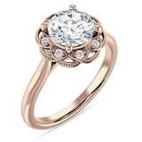 14K Gold IGI Certified Round 1 Carat Lab Grown Diamond Art Deco Floral Ring