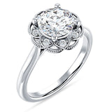 14K Gold IGI Certified Round 1 Carat Lab Grown Diamond Art Deco Floral Ring