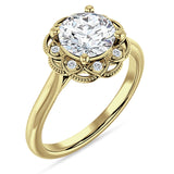 18K Gold IGI Certified Round 1 Carat Lab Grown Diamond Art Deco Floral Ring