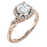 14K Gold IGI Certified Round 1 Carat Lab Grown Diamond Art Deco Twisted Halo Ring