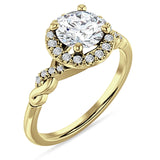 14K Gold IGI Certified Round 2 Carat Lab Grown Diamond Art Deco Twisted Halo Ring