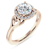 18K Gold IGI Certified Round 2 Carat Lab Grown Diamond Art Deco Heart Halo Ring