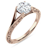 10K Gold IGI Certified Round 3 Carat Lab Grown Diamond Art Deco Split Shank Solitaire Ring