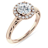 10K Gold IGI Certified Round 3 Carat Lab Grown Diamond Art Deco Halo Filigree Ring