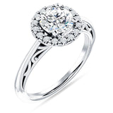 14K Gold IGI Certified Round 3 Carat Lab Grown Diamond Art Deco Halo Filigree Ring