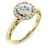 10K Gold IGI Certified Round 3 Carat Lab Grown Diamond Art Deco Halo Filigree Ring
