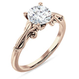 18K Gold IGI Certified Round 1 Carat Lab Grown Diamond Art Deco Beaded Filigree Solitaire Ring
