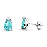 Pear Solitaire Push Back Stud Earring Paraiba Tourmaline CZ  925 Sterling Silver