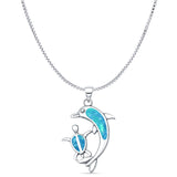 Lab Created Blue Opal Dolphin Turtle Pendant Box Chain Necklace 925 Sterling Silver