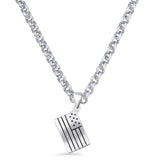 American Flag Pendant Rolo Chain Necklace Oxidized 925 Sterling Silver