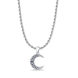 Celtic Moon Trinity Pendant Rope Chain Necklace Oxidized 925 Sterling Silver
