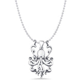 Octopus Pendant Bead Chain Necklace Oxidized 925 Sterling Silver