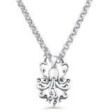 Octopus Pendant Rolo Chain Necklace Oxidized 925 Sterling Silver