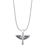 Cross & Wings Charm Pendant Rope Chain Necklace Oxidized 925 Sterling Silver