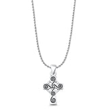 Triskele Cross Charm Pendant Rope Chain Necklace Oxidized 925 Sterling Silver