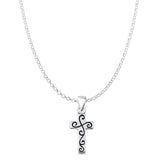 Cross Charm Pendant Rolo Chain Necklace Oxidized 925 Sterling Silver